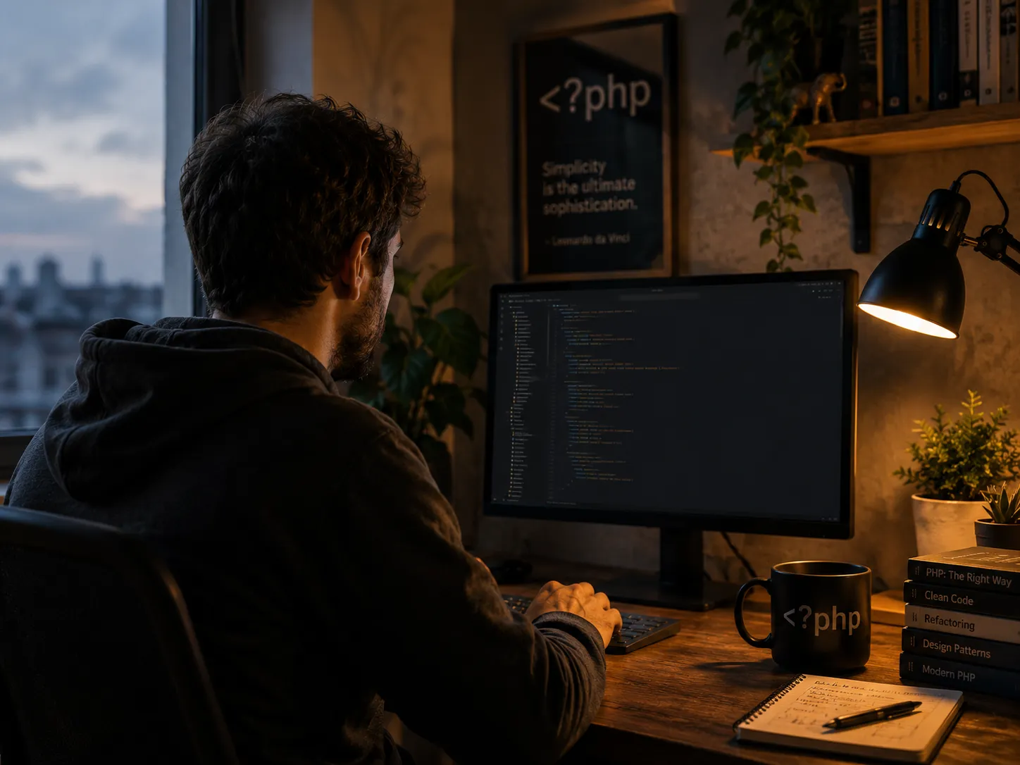 Mand der skriver PHP-kode